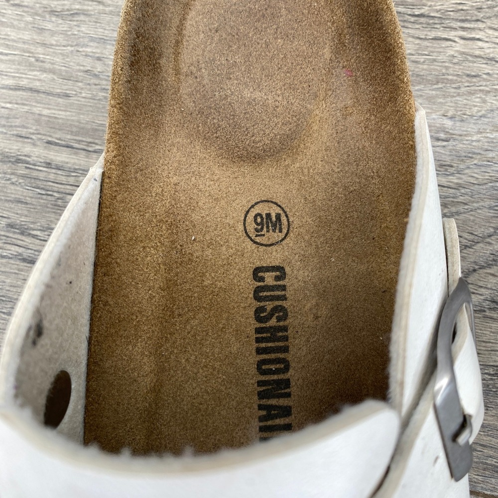 Cushionaire Lane Cork Footbed Clogs Womens 9M White Vegan Leather Buckle Mules - Picture 3 of 10